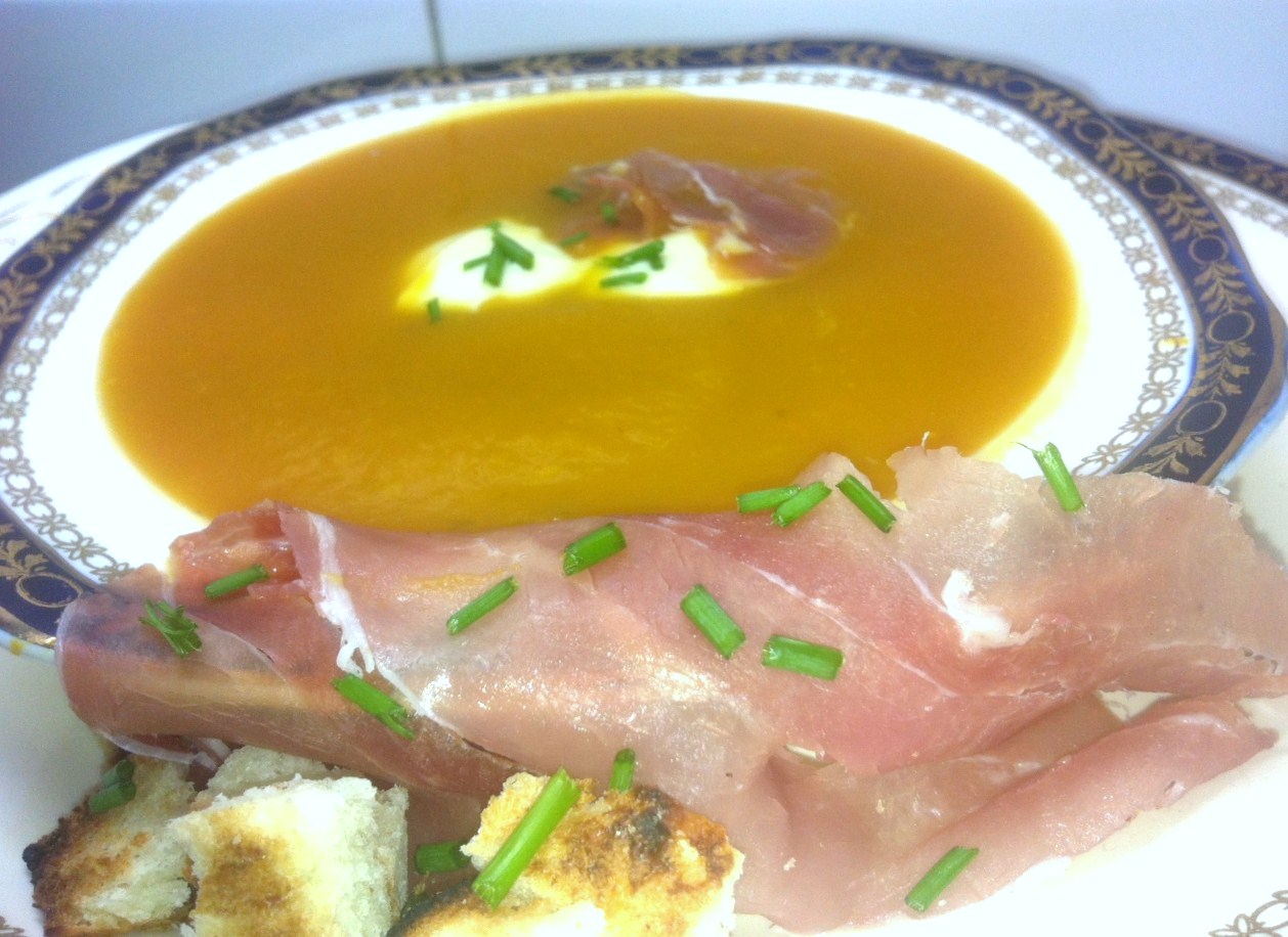 Sopa de calabaza, puerros y cebollas